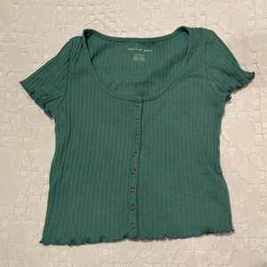 Dark Green Ribbed Snap Top from American Eagle